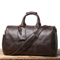 Men's Leather Shoulder Crossbody Luggage Cowhide Gym Bag