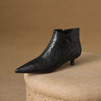 Woven Full-grain Sheepskin Ankle Boots With A Small Heel