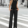 Sleeveless Tank Top And Wide-Leg Pants Two-Piece Womens Casual Sportswear Set