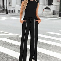 Sleeveless Tank Top And Wide-Leg Pants Two-Piece Womens Casual Sportswear Set