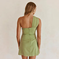 Pure Cotton Short Fashionable Single-Knot Tight-Fitting Backless Dress