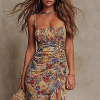 V-neck Waist Trimming Ruffles Elegant Dress