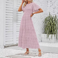 Women's Short-Sleeve Crew-Neck Bohemian Beach Dress