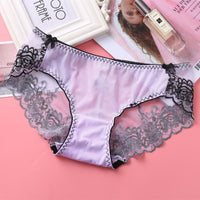Low-rise Embroidered Lace Panties And Mesh Briefs