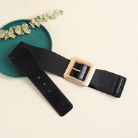 Retro Women's Metal Square Buckle Elastic Elastic Belt Simple Black Needle Buckle Everything Wide Waist Seal Senior Belt