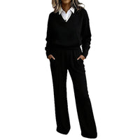 Casual Collar Long Sleeve Loose Top And Wide Leg Pants Two Piece Set
