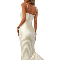 Fashionable Casual Striped Versatile Knitted Slip Dress Womens Wear