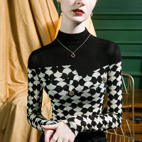 Women's Half-turtleneck Printed Stitching Bottoming Shirt