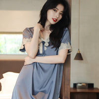 Womens Summer Ice Silk Loose Plus-Size Nightdress