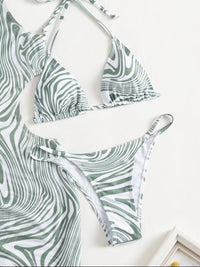 Bikini Three-piece European And American Plant Flower Print Swimsuit