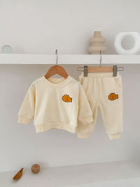 Cute Fish Embroidered Sweater Ankle Banded Pants Suit
