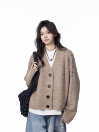 V-neck Knitted Cardigan Coat Women's Idle Style Loose Sweater