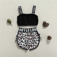 Children's Summer Girls' Camisole Children Midriff-baring Top Leopard Print Children's Shorts Suit