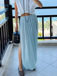 Draped Pleated Wide Leg Maxi Skirt