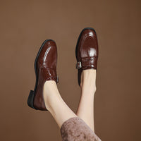 Low Heel Plus Size Buckle Litchi Pattern Shoes