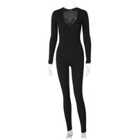 Solid Color Slim Fit Sports Long Sleeve Jumpsuit