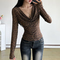 Womens Retro Boat-Neck Cropped Top With Ripped Details And Print
