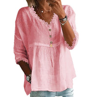 Women's Casual Three-Quarter Sleeve Top With Lace Trim