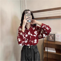 Women's Retro Printed Loose Long-Sleeve Shirt