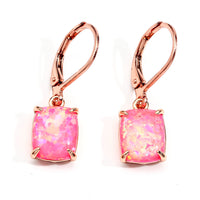 Rectangular Four-Claw Blue And White Opal Stud Earrings