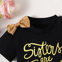 Girls Bow Short Sleeve Letter Jacket Phnom Penh Sequins Ripped Denim Shorts Suit