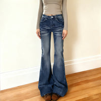 Womens Vintage Distressed Washed Denim Jeans With A Low Waist