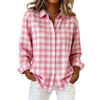 Womens Plaid Floral Print Long-Sleeve Blouse