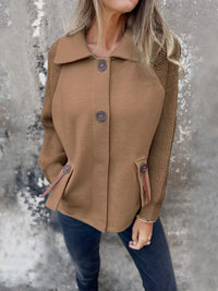 Casual Polo Collar Fashion Pocket Cuff Stitching Jacket Coat