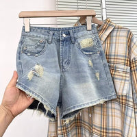 Plus-size High-waisted Ripped Denim Shorts For Women