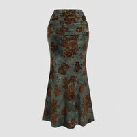 Autumn New Womens Elegant Velvet Sheath Midi Skirt