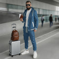 Men's Large Twill Hooded Baseball Jacket Cardigan Long Sleeve Pants Set