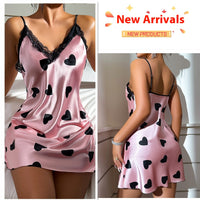 Ice Silk Nightdress Sexy Backless Lovely Suspender Skirt Pajamas Thin Breathable Printed