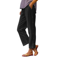Cropped Pants With Decorative Buttons Along The Side Seams