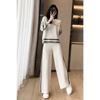 New Springautumn Womens Fashion Plus-size Wide-leg Pants Two-piece Set