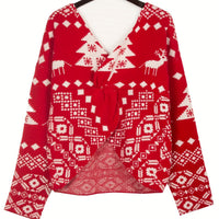 Women's Backless Off-shoulder Christmas Snowflake Pattern Long-sleeved Sweater