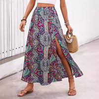 Womens Ethnic-style Floral-print A-line Skirt With A Slit
