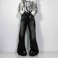 Washed Worn Jeans Straight Mop Casual Trousers