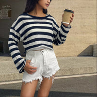 Front And Back Wearable Striped Long-sleeved Sweater