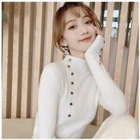Autumn And Winter Button Half-high Collar Women's Sweater