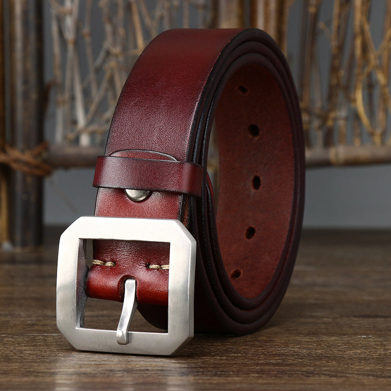 Thick Glossy Pure Cowhide Stainless Steel Belt