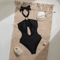 Solid Color Hollow-Out Halter Neck Sexy One-Piece Bikini Swimsuit For Women