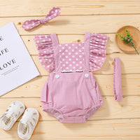 Summer New European And American Style Mermaid Polka Dot Flying Sleeve Dress With Bow Headband Set