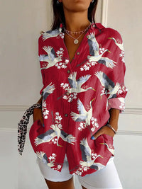 Womens Floral Pattern 3D Printed Long-Sleeve Shirt