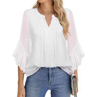 Lotus Leaf 34 Sleeve Top Solid Color Fashion