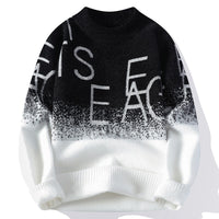 Mens Thickened Warm Color-Block Sweater