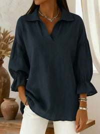 Casual Relaxed-fit Fashionable Long-sleeve Top With A Turn-down Collar