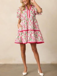 Retro Ink Printed A-line Umbrella Dress