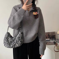 Women's Half Turtleneck Sweet Youthful Loose Half-zip Sweater
