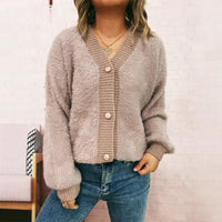 Leisure Commute V-neck Solid Color Coat Sweater