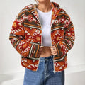 Women's Casual Printed Double-sided Plush Zipper Cardigan Hooded Coat